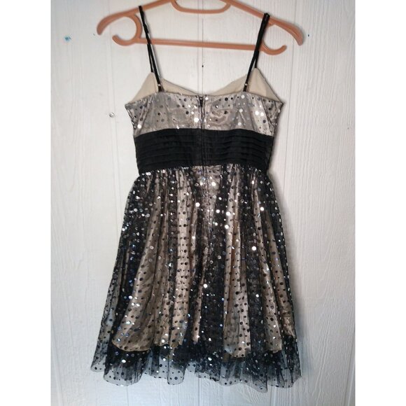 B. Darlin Prom Dress Junior 3/4 Black Silver Mirror Short Sleeveless Semi Formal - Picture 5 of 8